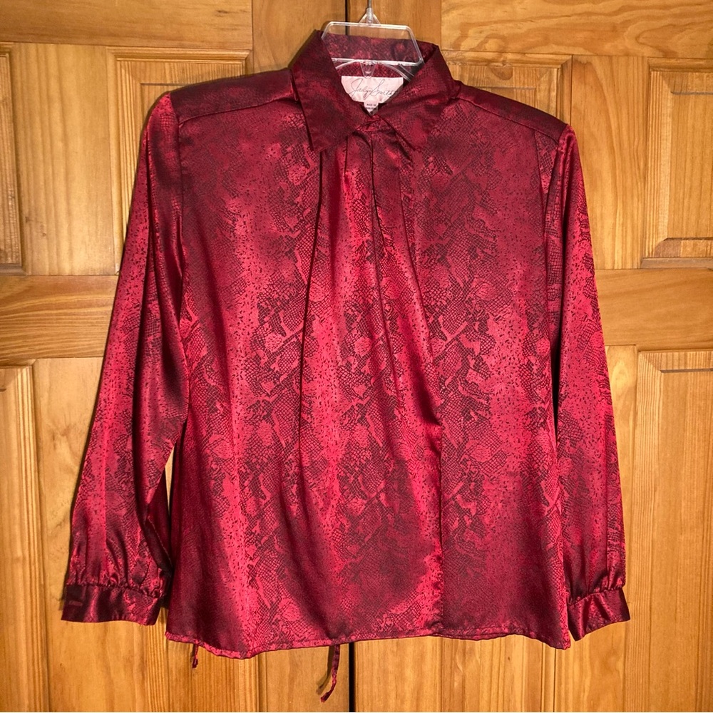 EUC Jaclyn Smith Vintage 80s Top Long Sleeve Career Blouse Red Black Size 10